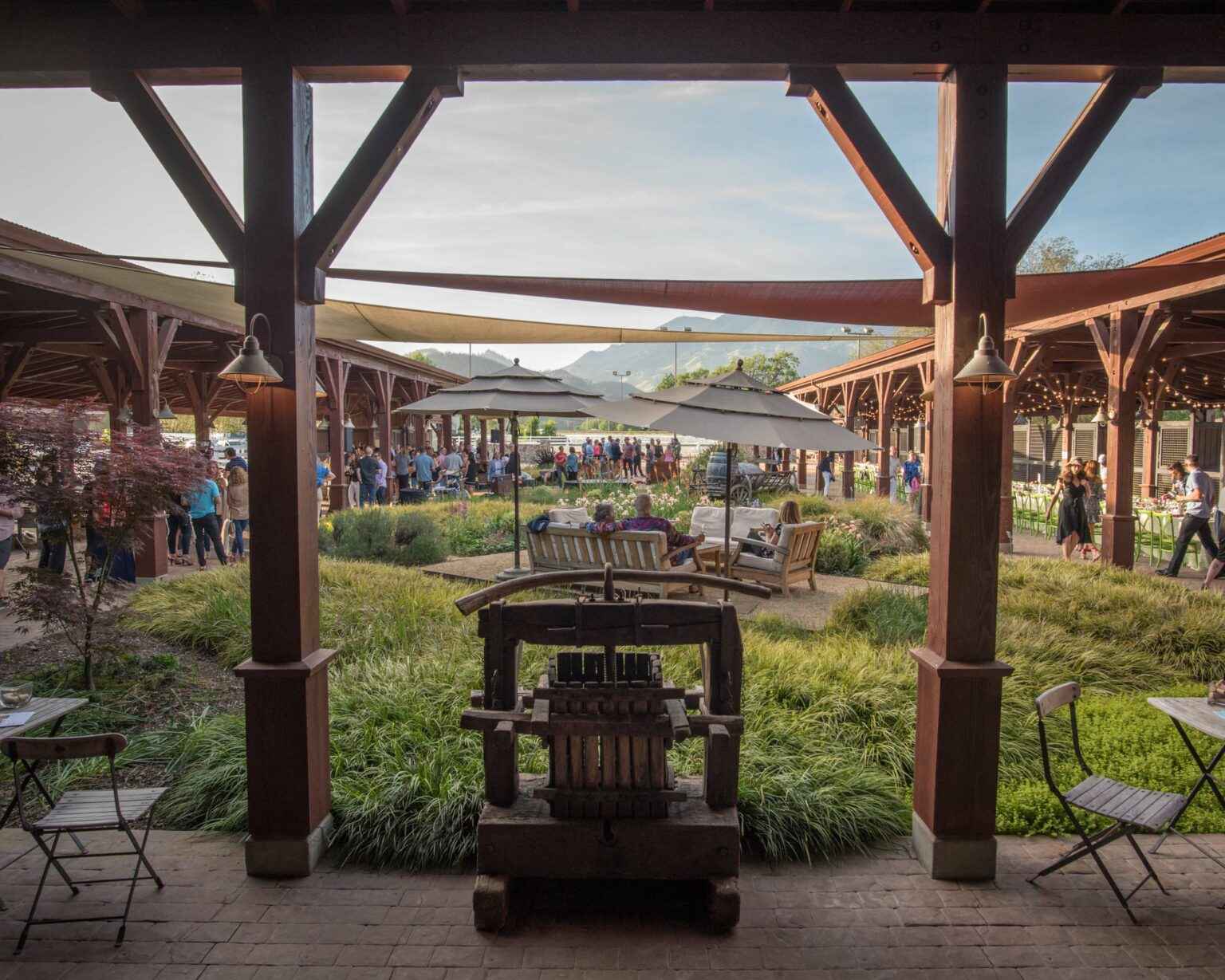 courtyard milling with visitors