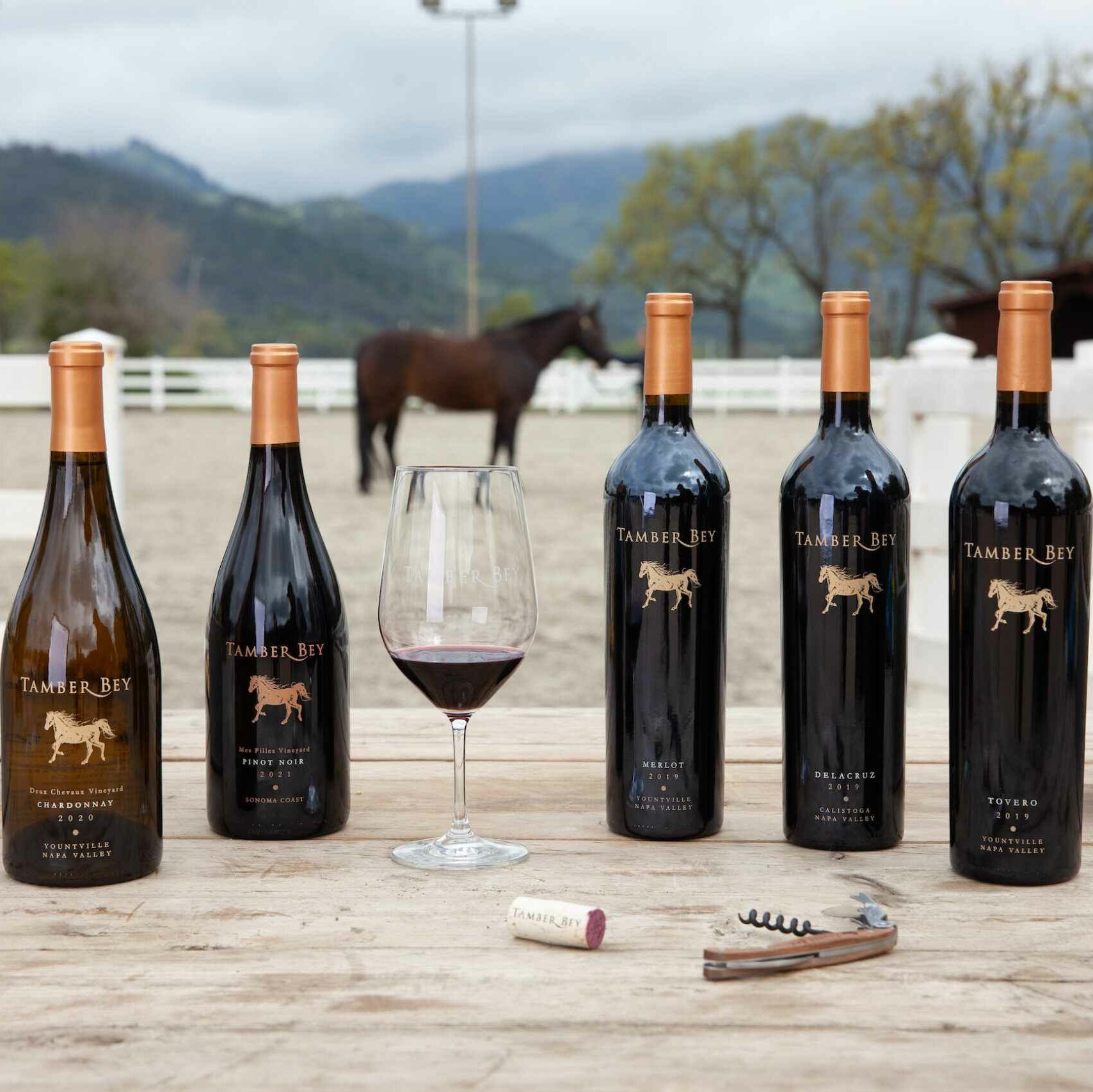 wines with horse in background